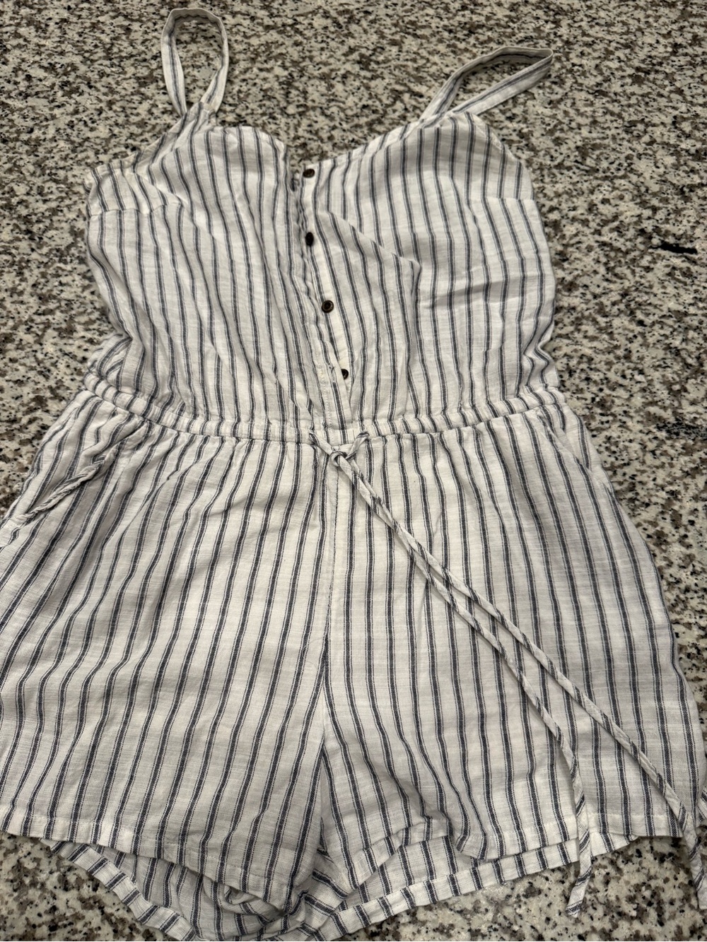 Old Navy White and Navy Striped Button-Front One-Piece Romper